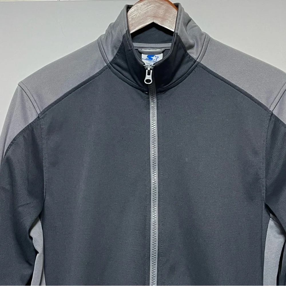 Vtg‎ STARTER Track Jacket Mens S Grey Colorblock Full Zip Pockets Activewear Y2K